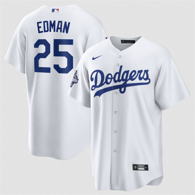 Men's White Los Angeles Dodgers #25 Tommy Edman 2025 World Series Champions Patch Cool Base Stitched Baseball Jersey